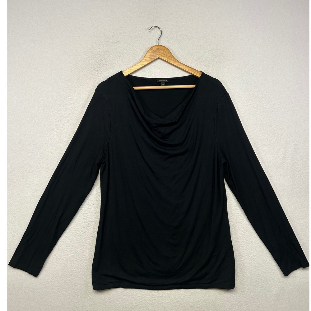 Minimalist Talbots Women XL Black Cowl Neck Draped Long Sleeve Top Career Office
